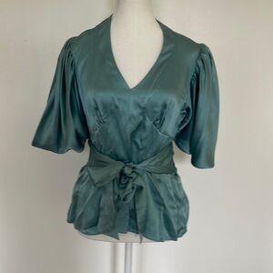 Tracy Reese soft teal silk kimono style blouse
